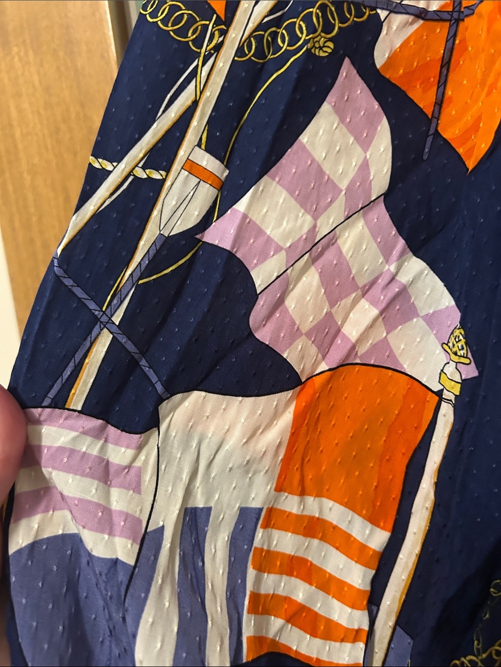 Anthropologie Maeve Navy Shirt Dress with Orange, Purple & Cream Nautical Print - Picture 7 of 16